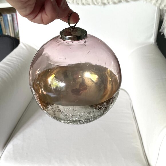 Pier 1 Pink & Silver Crackle Glass Witches Ball-Large Glass Window Ball - Picture 5 of 9